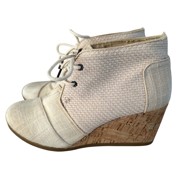Toms Shoes - TOMS Women's Desert Wedge Booties Lace Up Cork Heel Beige Size 7.5